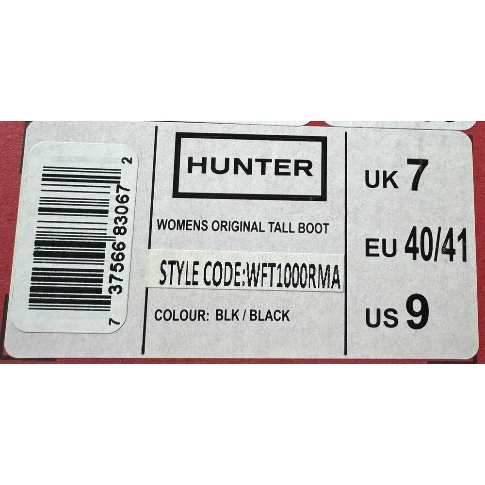 Hunter Original Tour Tall Boot, Black Winter, Rain Boot, Women’s Size 9 New